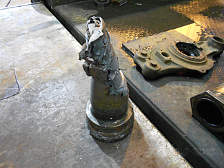 Damaged axle spindle part view